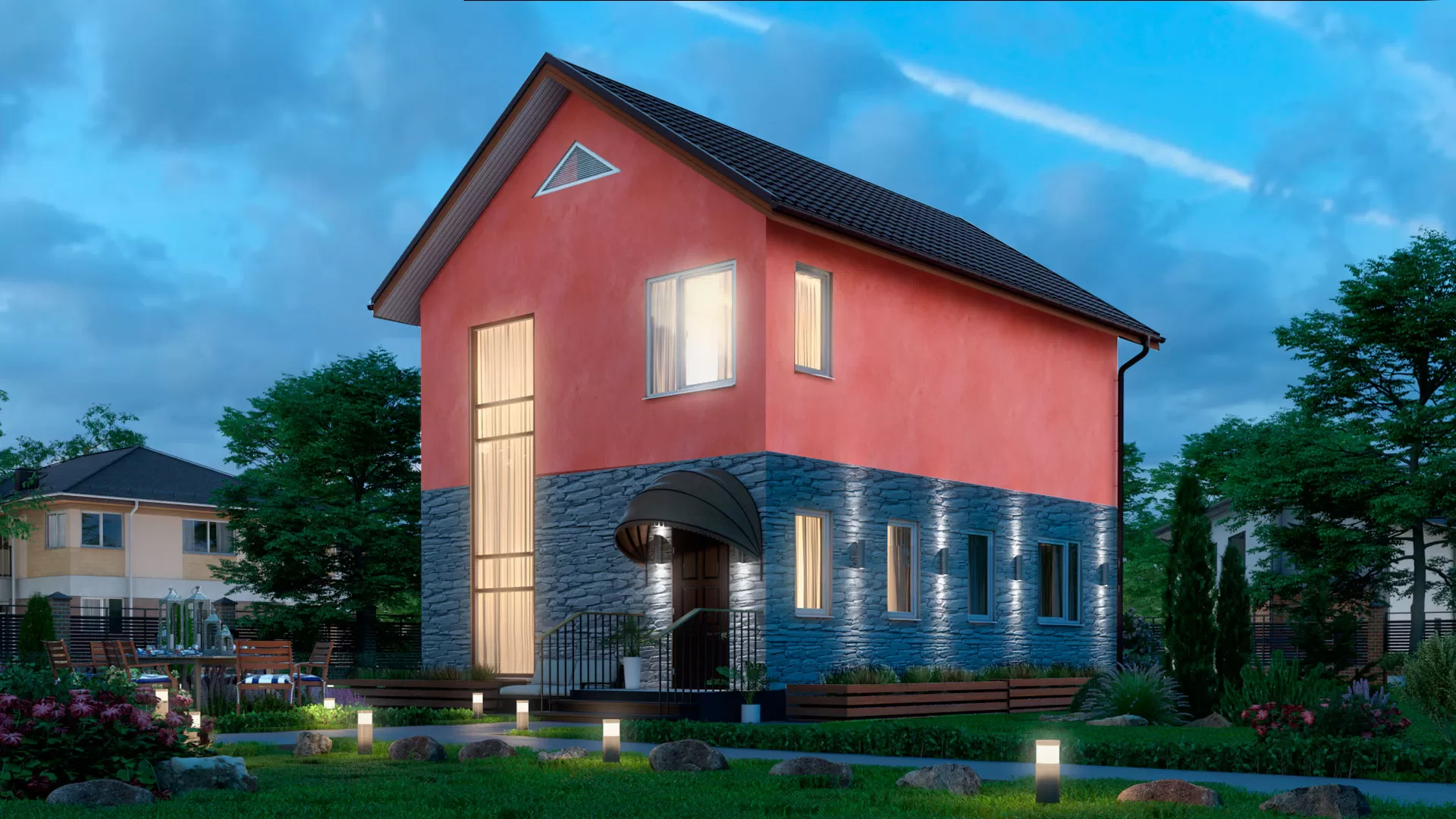 Натурное фото двухэтажного дома БЭНПАН, проект МС-107