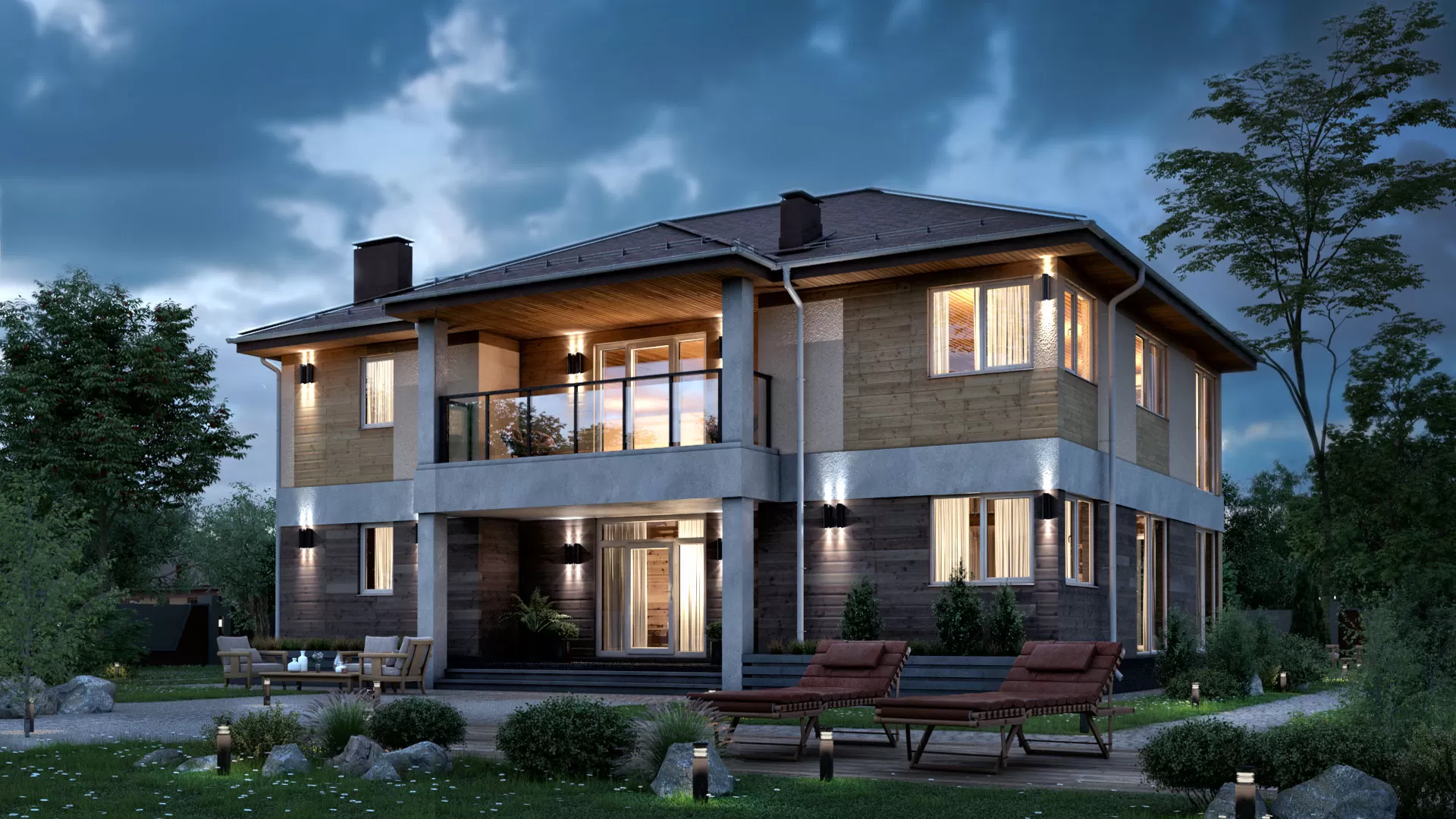 Фотография фасад двухэтажного дома с балконом и вторым светом, проект МС-272