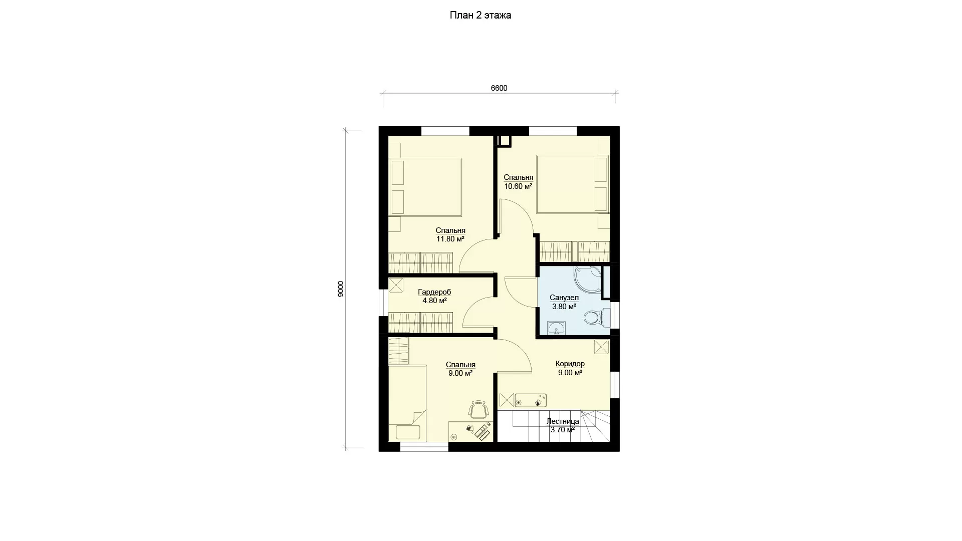 План второго этажа небольшой дом, проект БЭНПАН БП-107/1