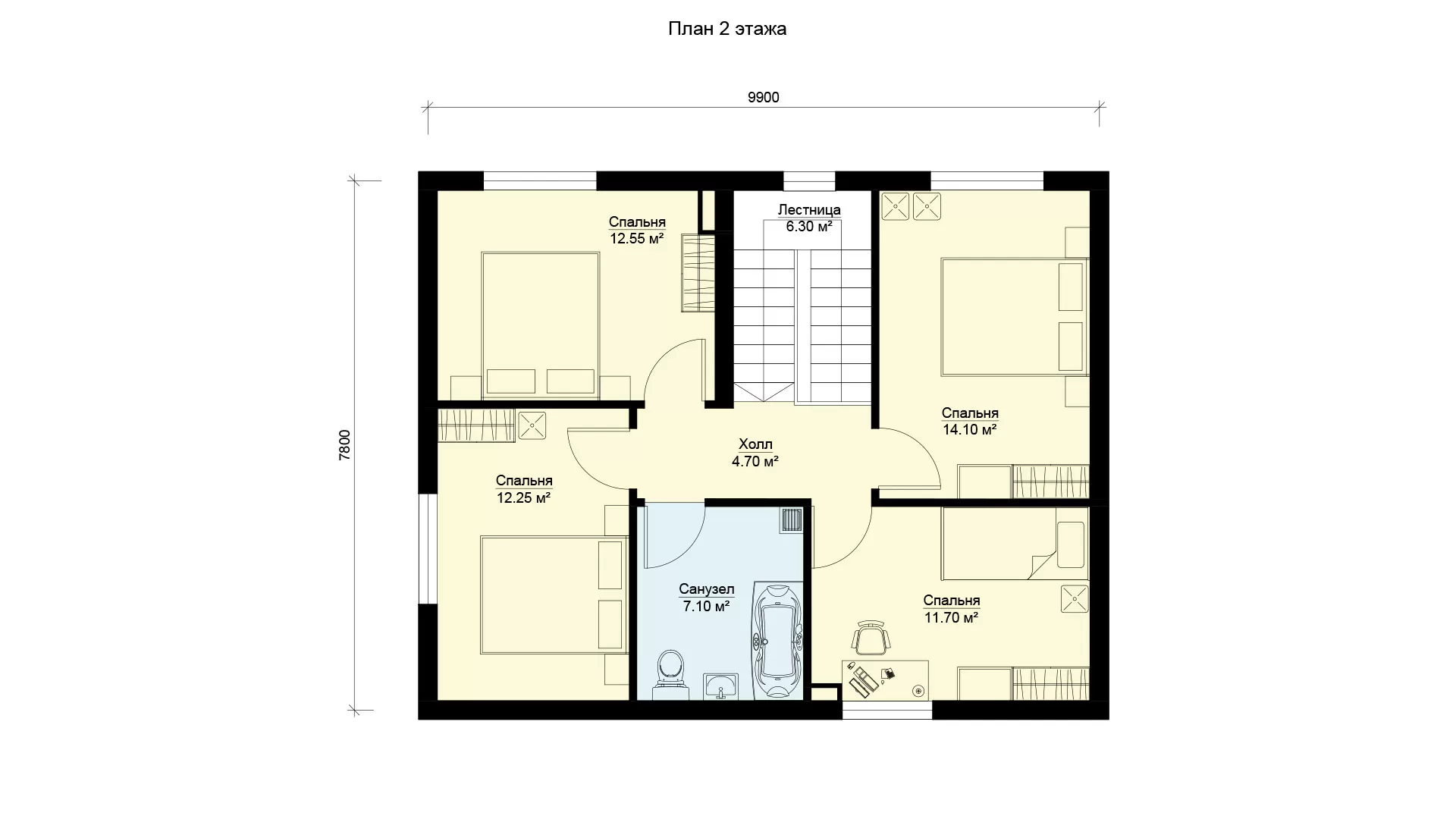 План второго этажа двухэтажного дома 8 на 10 БЭНПАН БП-136