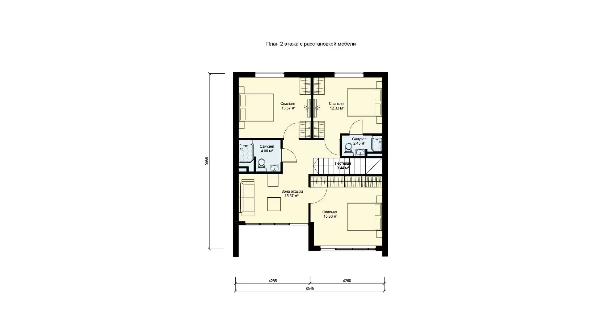 Планировка 2 этажа двухэтажного барнхауса 9 на 10 БЭНПАН бп-137