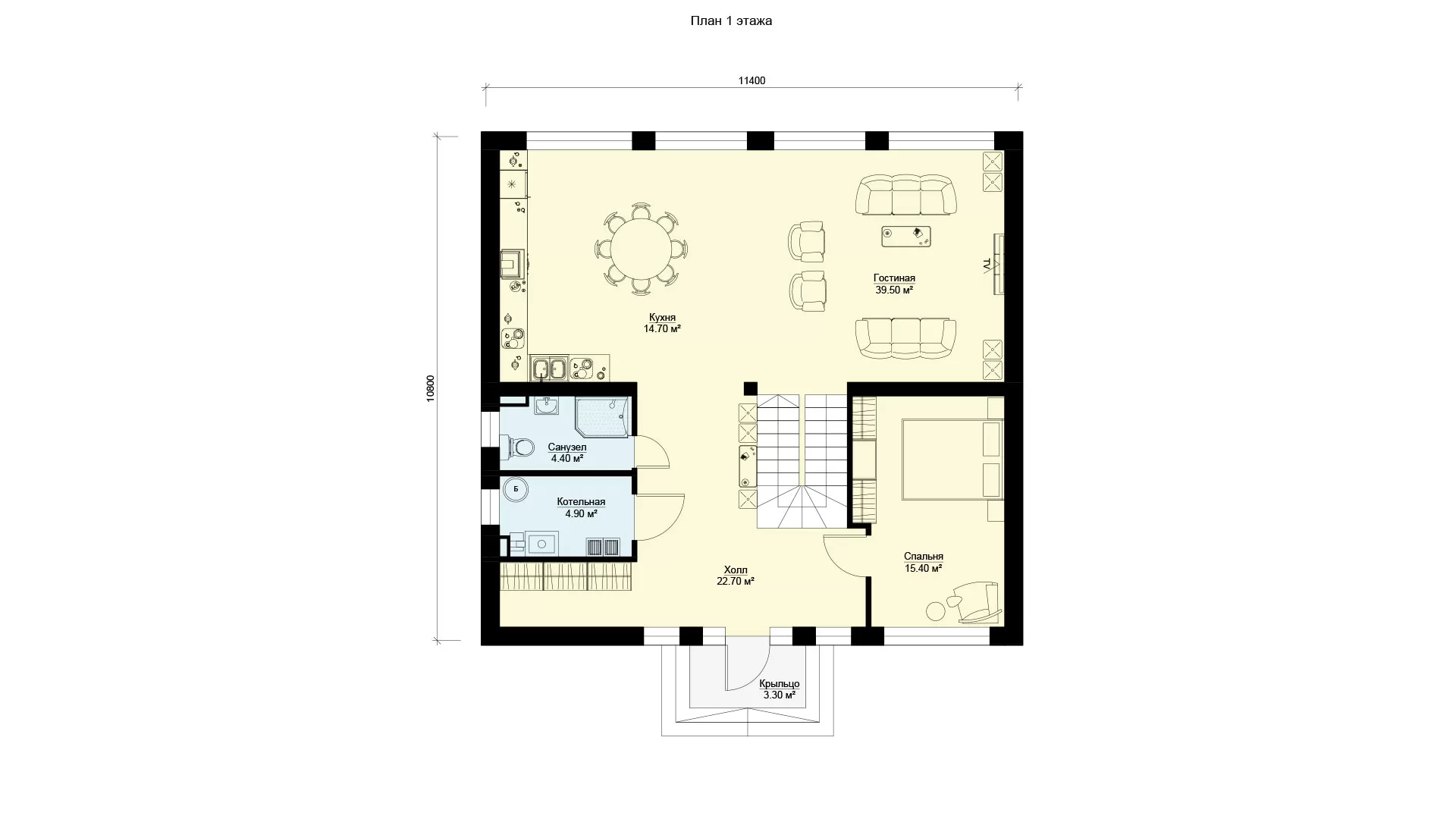 План первого этажа двухэтажный дом в стиле хай-тек БЭНПАН БП-224