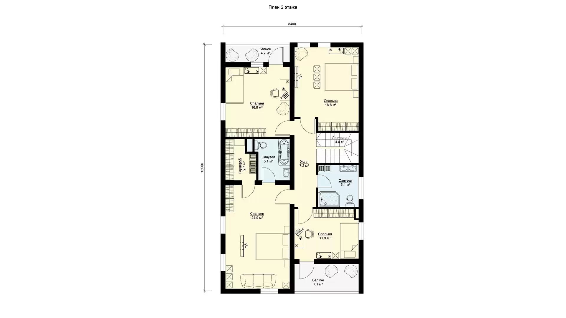 План второго этажа каменный двухэтажный дом проект БЭНПАН БП-272/1