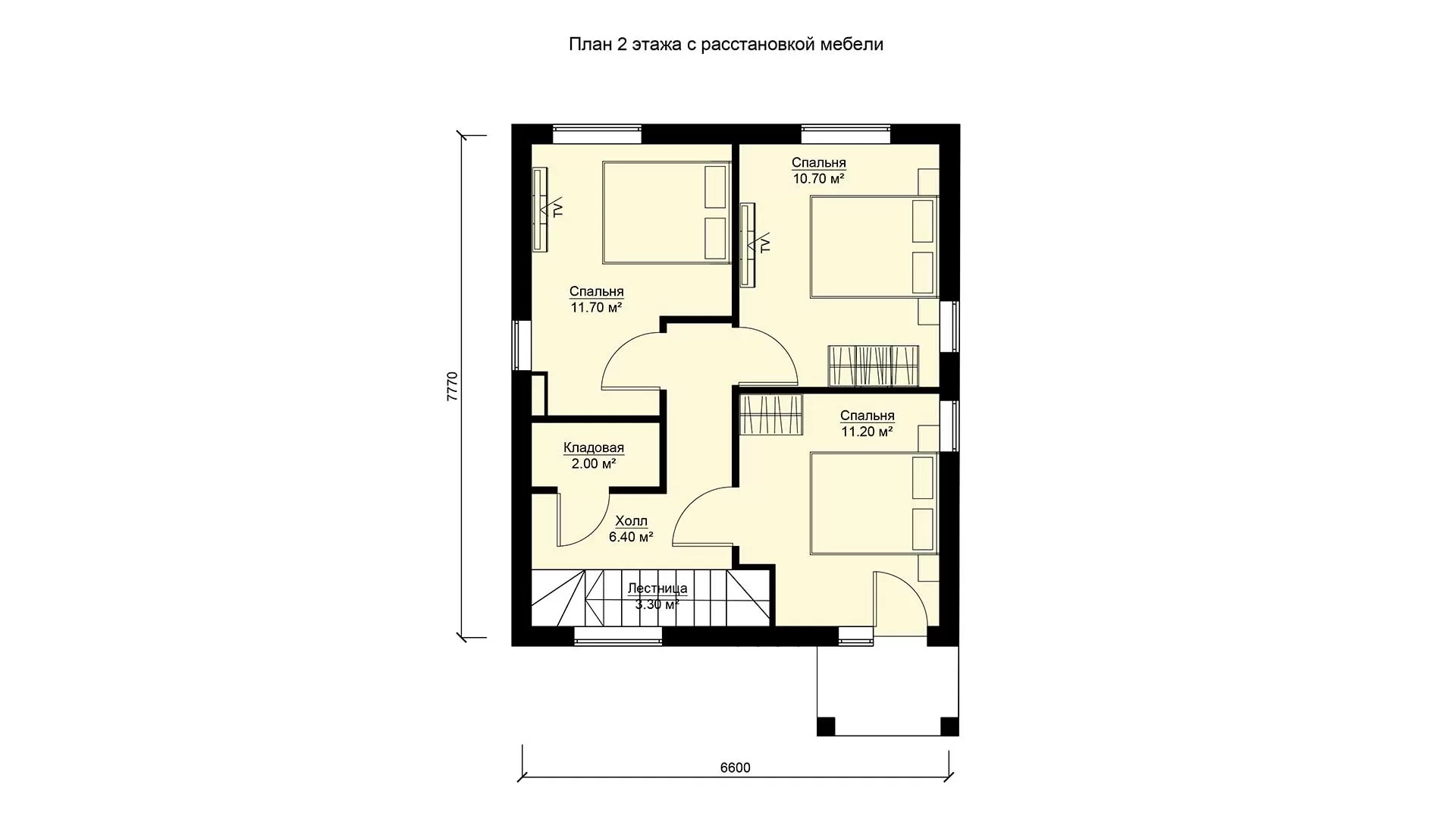 План второго этажа небольшой дом с 3 спальнями БЭНПАН БП-86/1