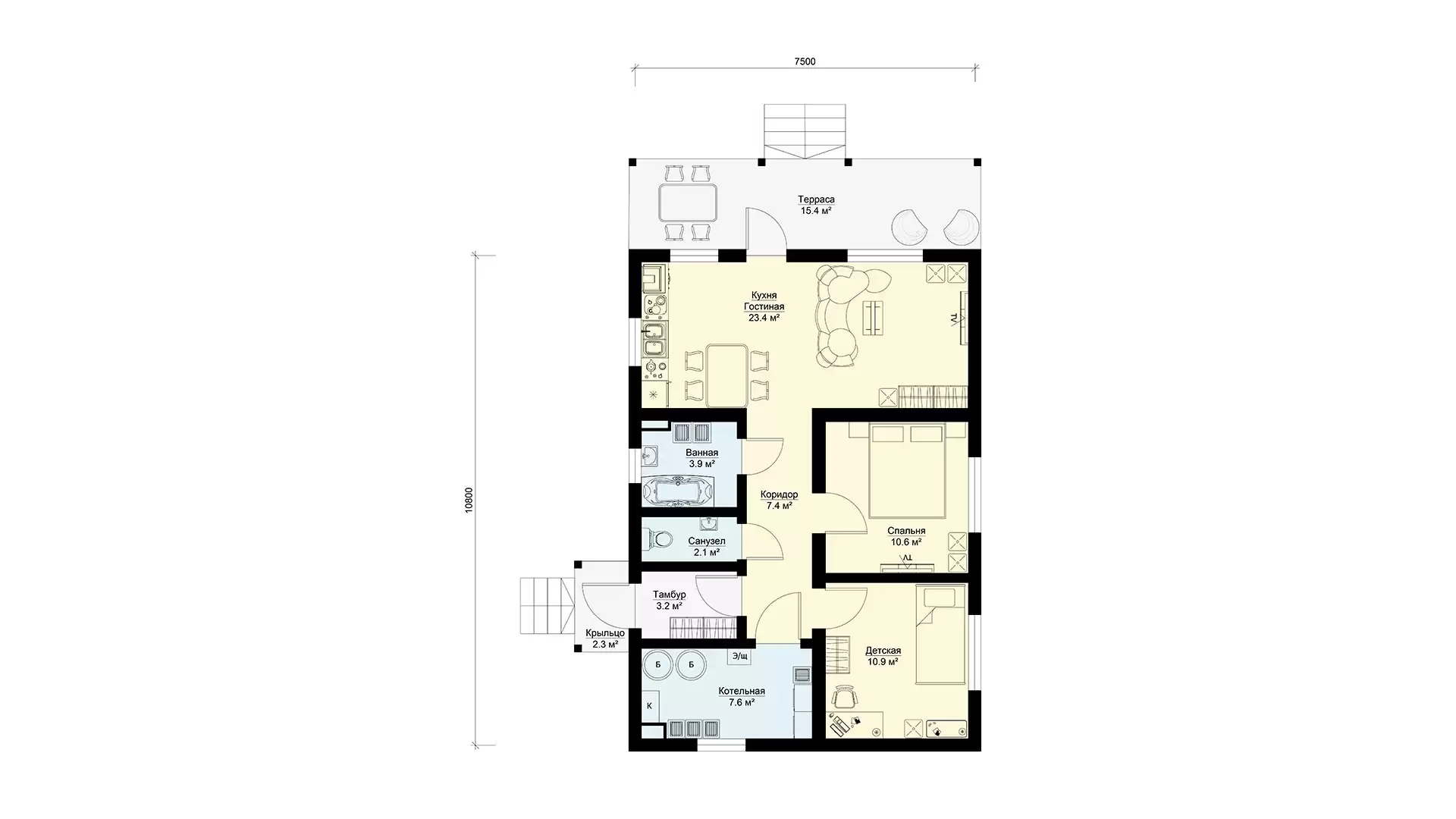 Планировка дома 8 на 10 с 3 комнатами - БП-87