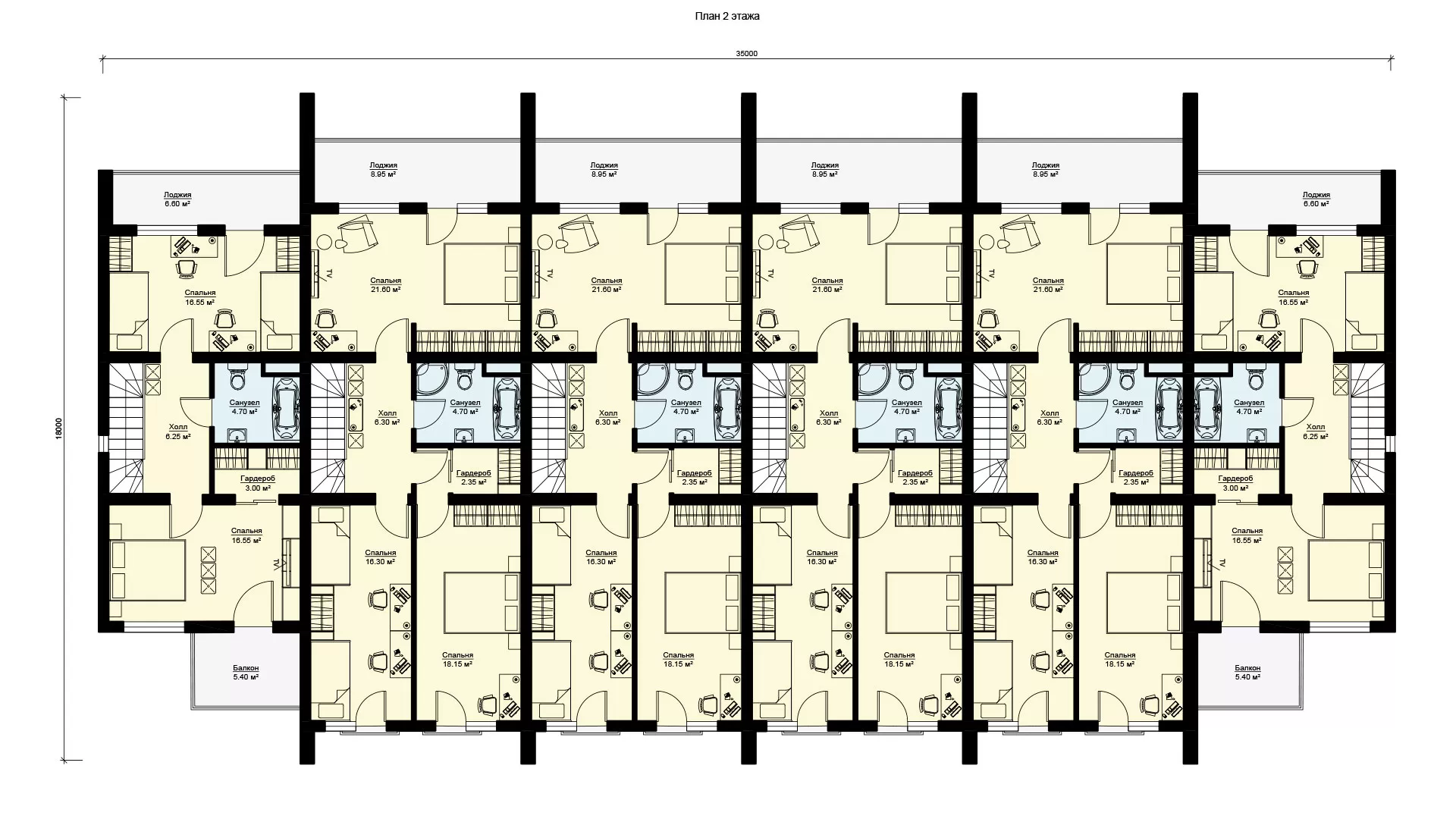 План второго этажа таунхауса проект БЭНПАН МС-1145