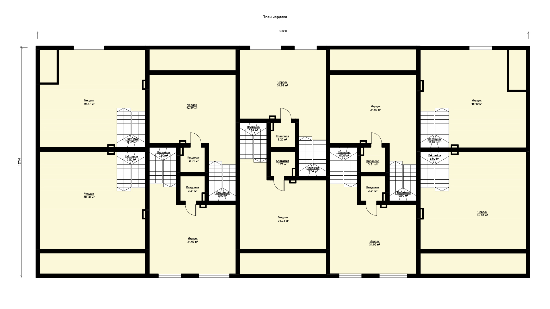 План чердака двухэтажного многоквартирного дома БЭНПАН, проект МС-1393.