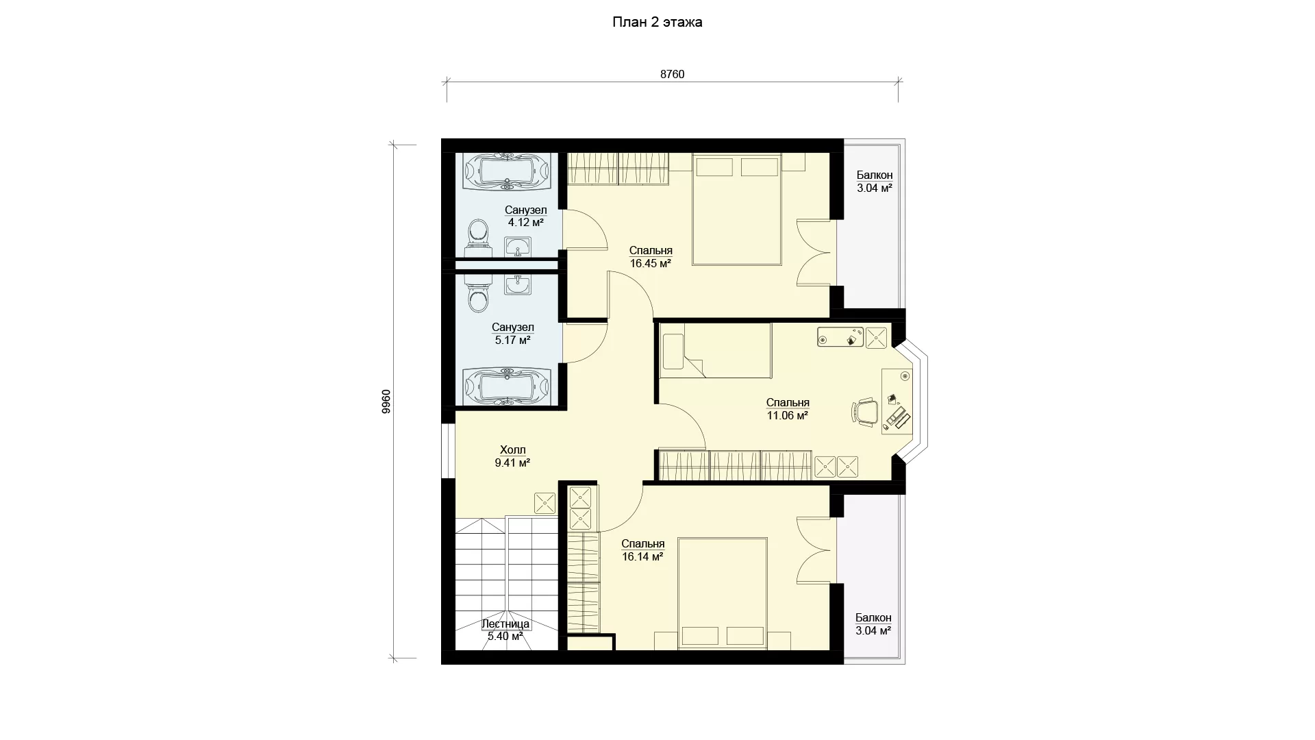 Планировка второго этажа дома с цокольным этажом, проект МС-164/К