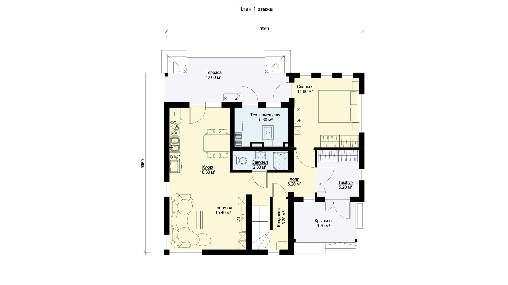 План первого этажа двухэтажного дома БЭНПАН, проект МС-176/3.