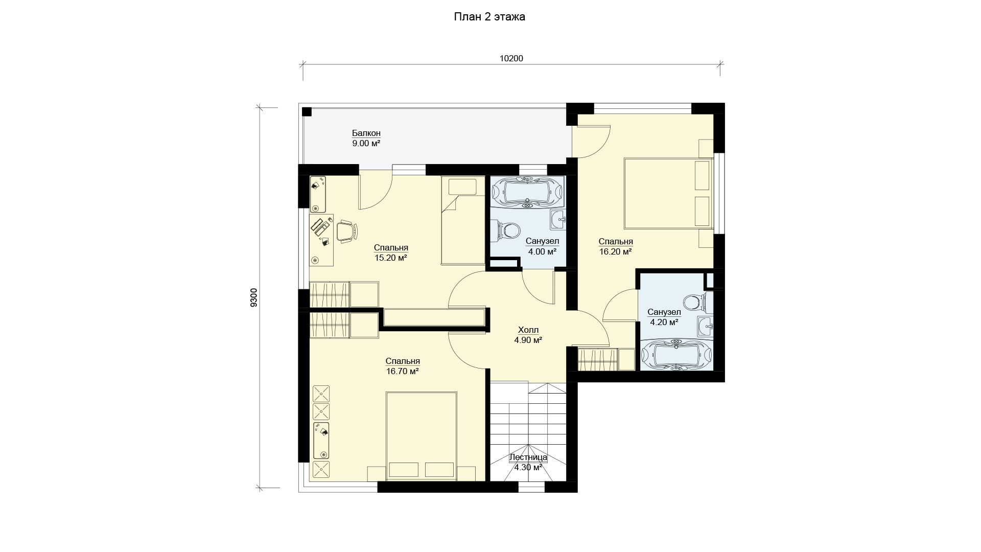 План второго этажа двухэтажного дома БЭНПАН, проект МС-186/1.