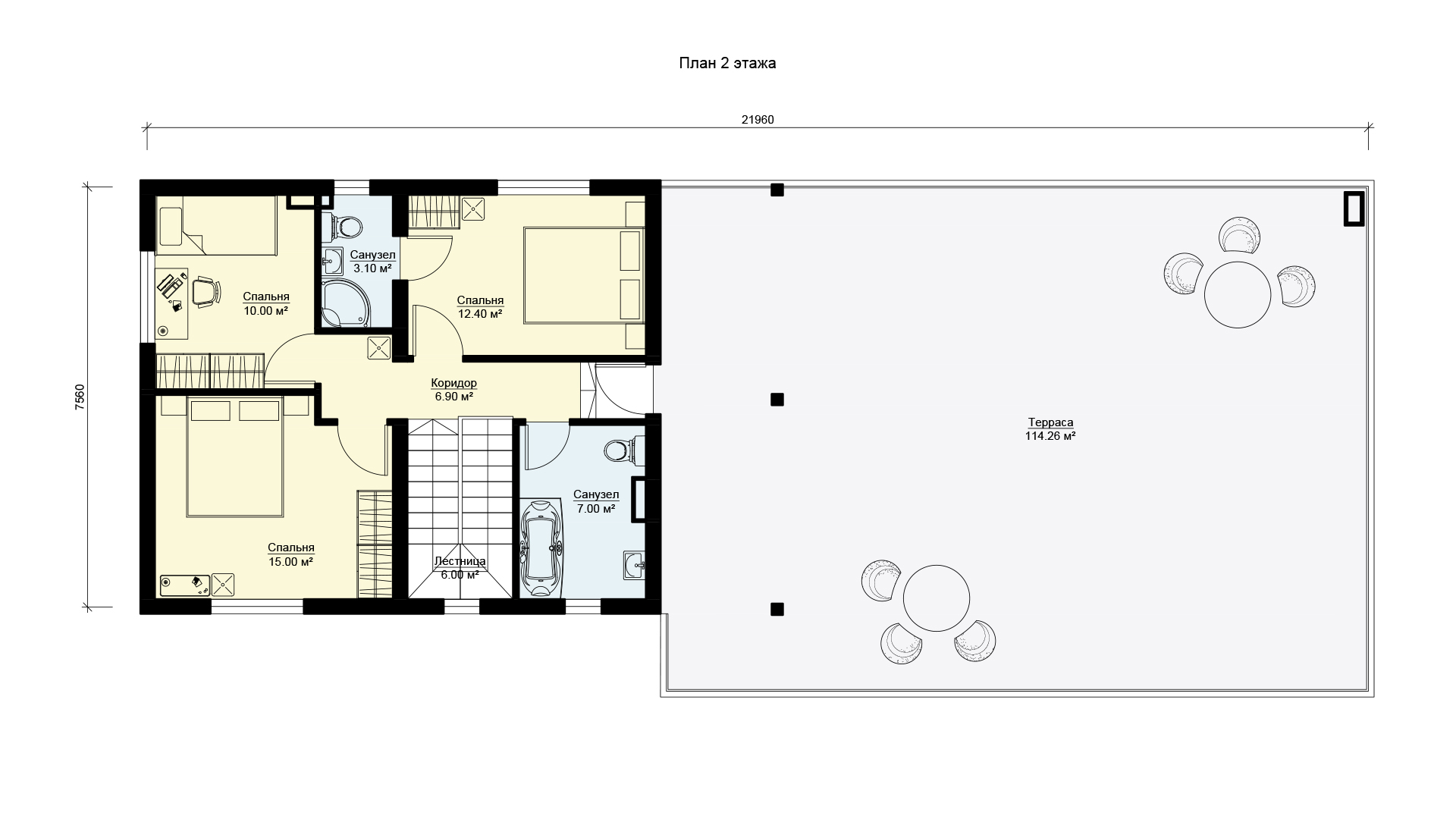 План второго этажа дома для гостей с гаражом на три машины, проект БЭНПАН МС-231.