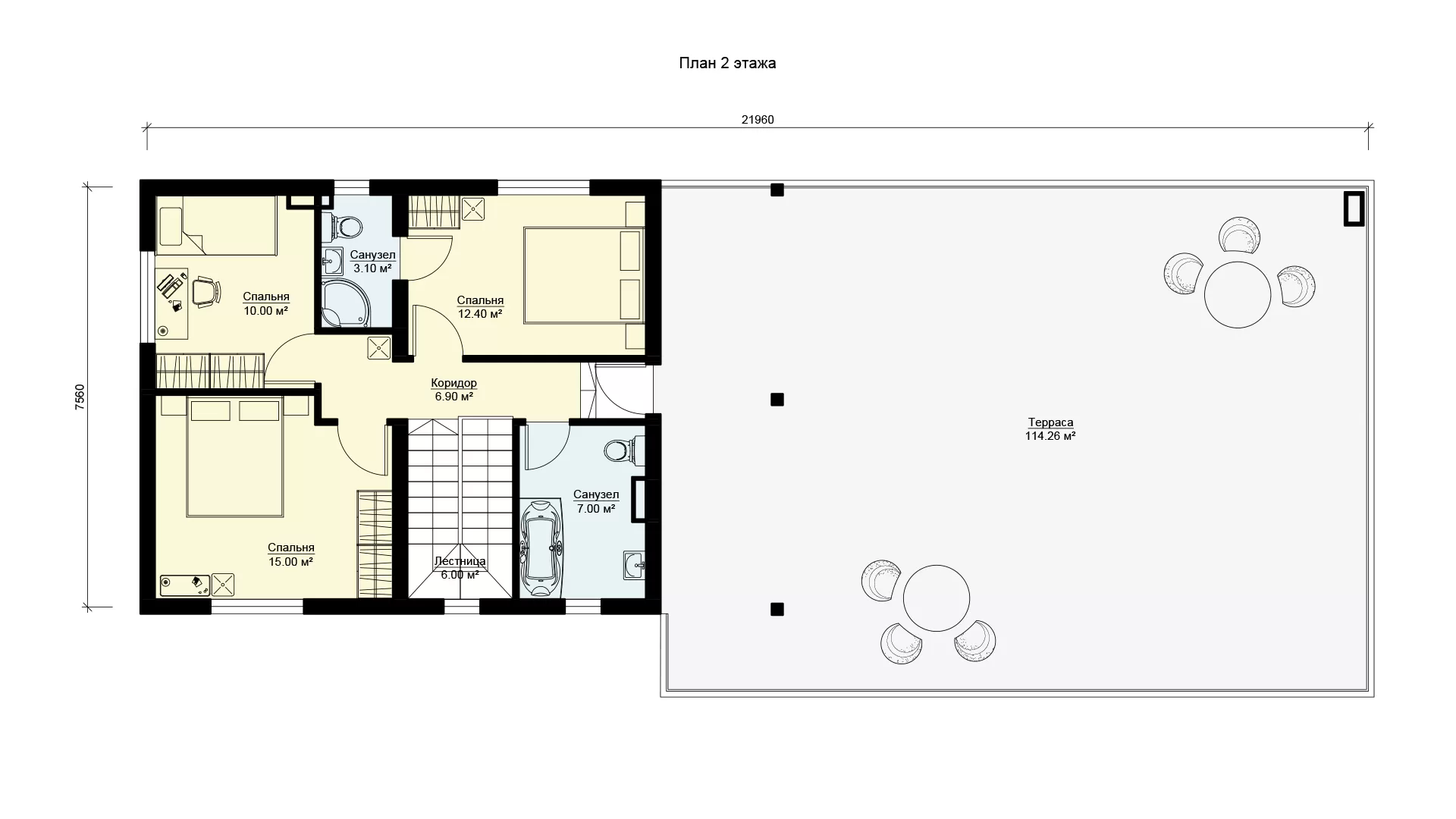 Планировка второго этажа гостевого дома с гаражом, проект МС-231