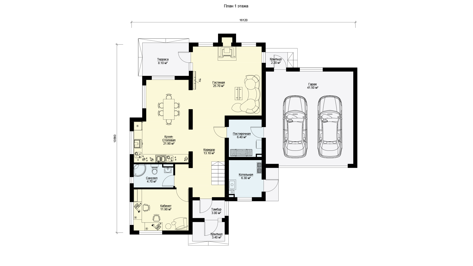 План первого этажа двухэтажного дома БЭНПАН, проект МС-239.