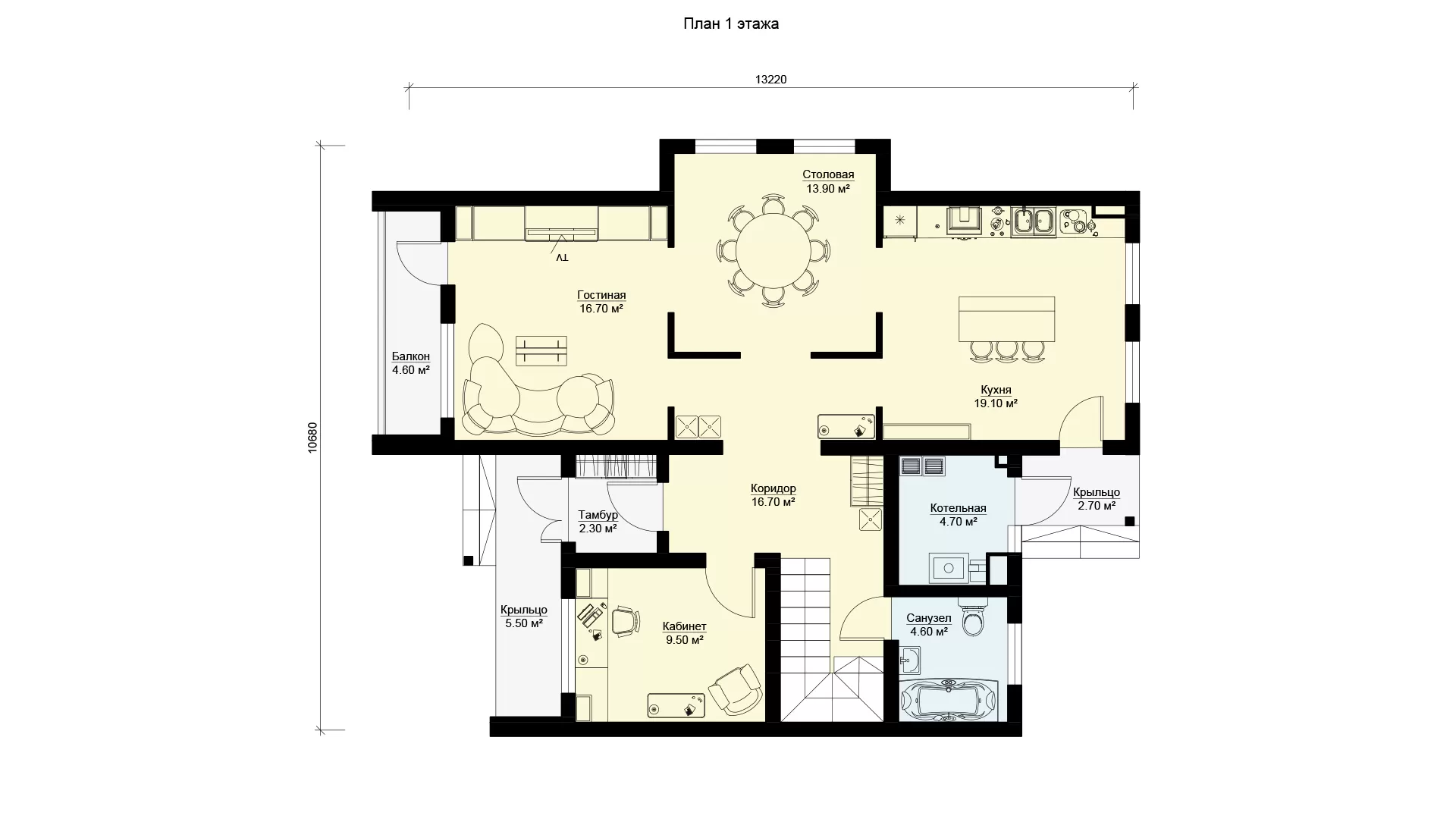 План первого этажа двухэтажный дом в европейском стиле БЭНПАН, проект МС-253/1