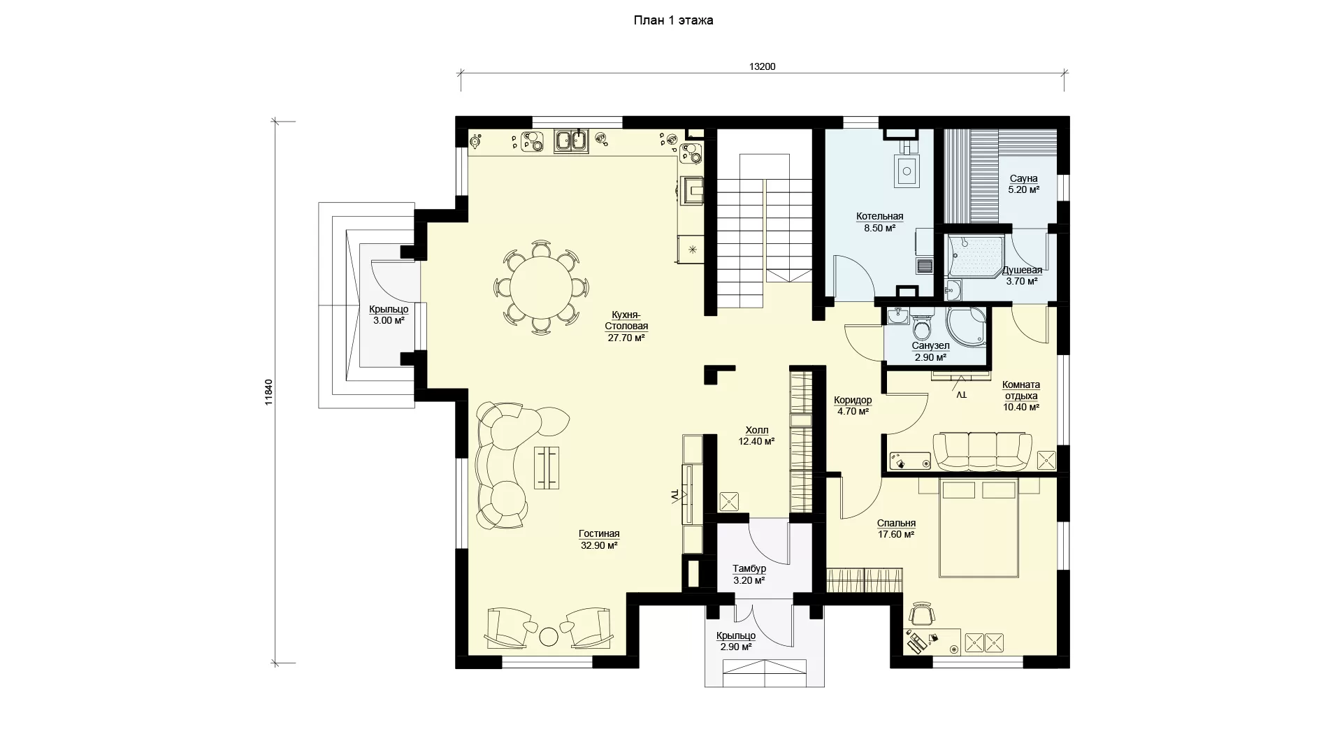 План первого этажа двухэтажный дом в классическом стиле, проект БЭНПАН МС-270