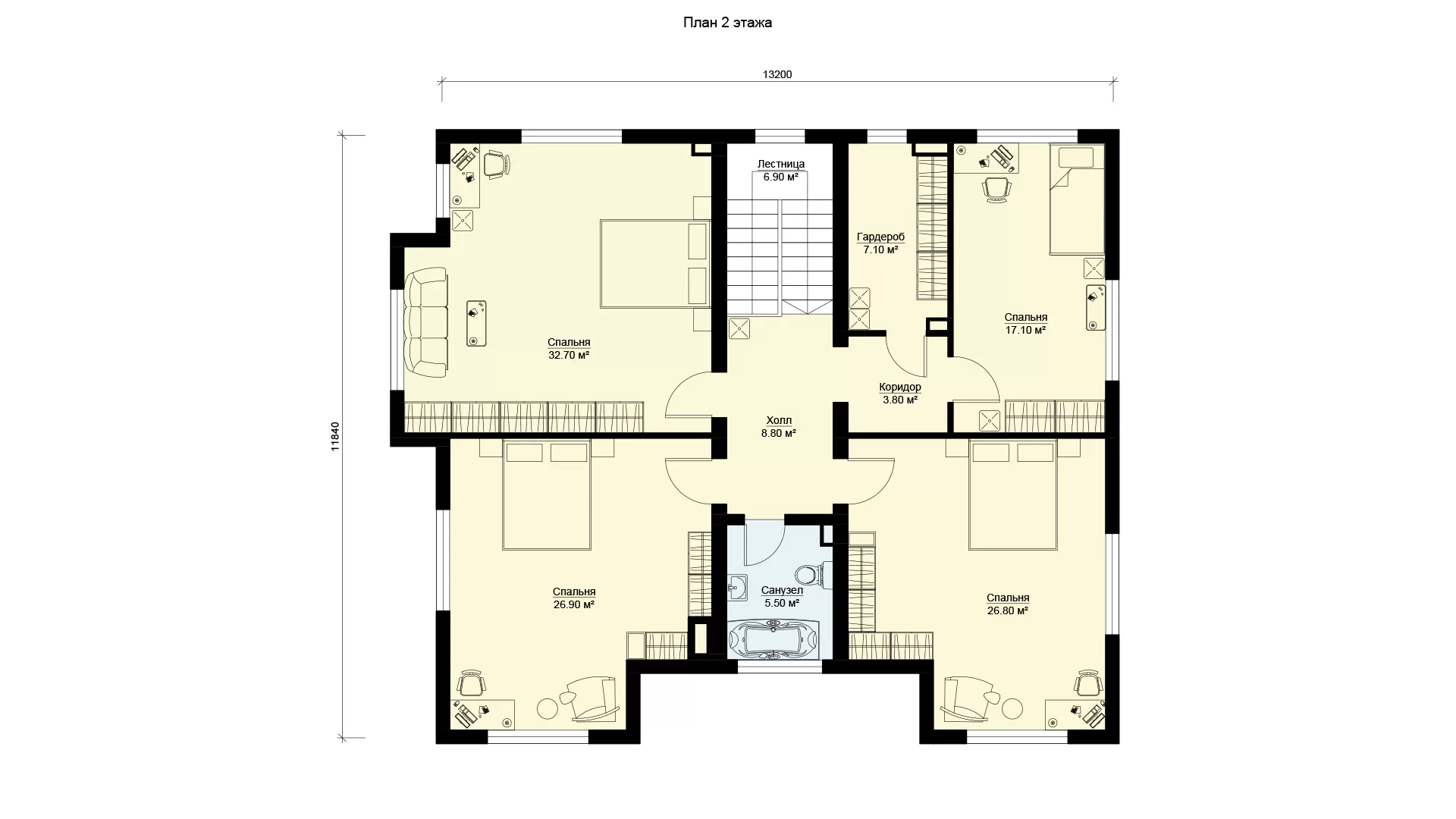 План второго этажа большого дома в классическом стиле, проект МС-270