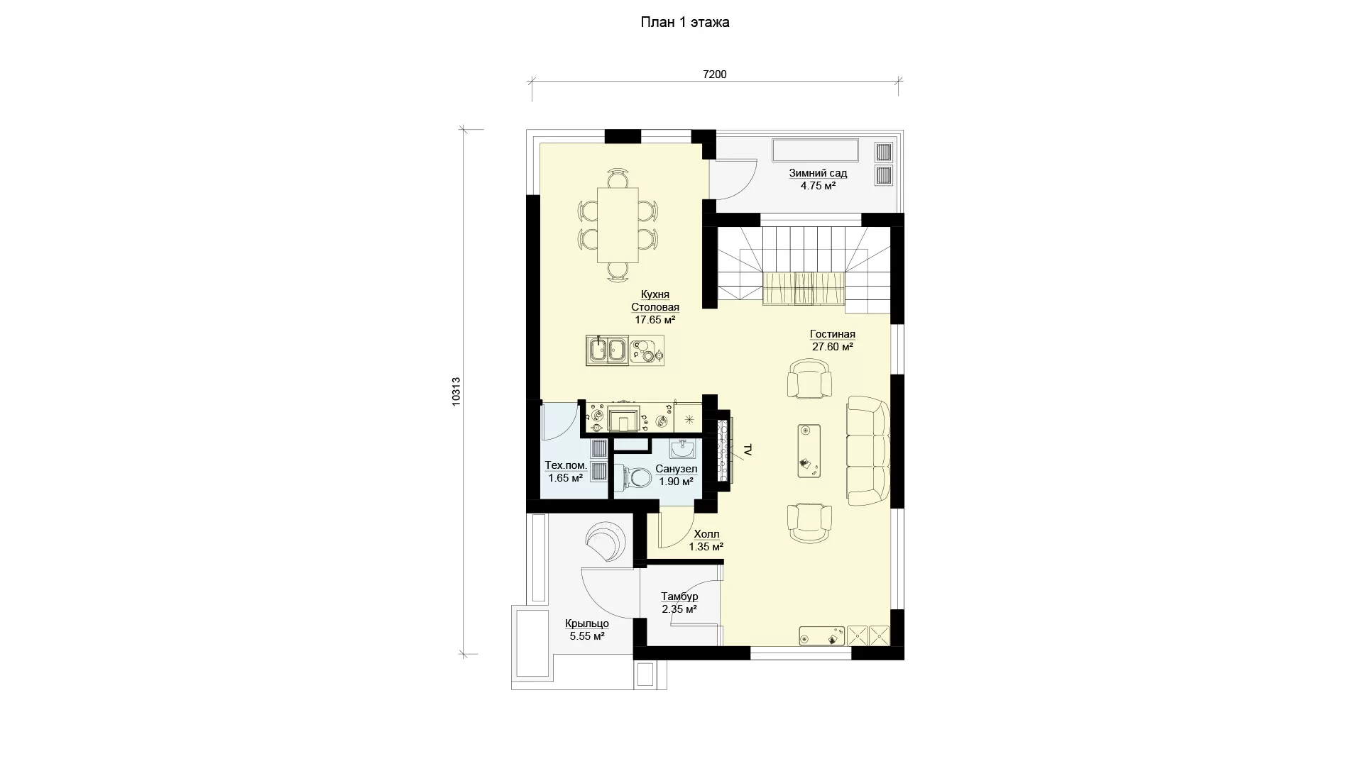 План первого этажа дома 7 на 10 двухэтажного, проект МС-112